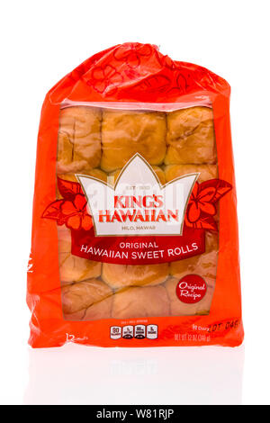 Winneconne, WI - 21 Juli 2019: ein Paket von Kings Hawaiian Original hawaiianische süße Brötchen an einem isolierten Hintergrund Stockfoto