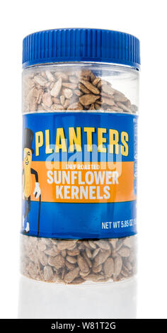 Winneconne, WI - 21 Juli 2019: ein Paket von Pflanzmaschinen trocken geröstete Sonnenblumen Kerne auf einem isolierten Hintergrund Stockfoto