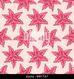 Nahtlose wiederholen von tropischen Blumen Hintergrund. Rot und rosa blumenmuster Vektor floralen Muster. Stock Vektor