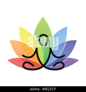 Meditation Yoga Umriss mit bunten Lotus flower Vektor-illustration EPS 10. Stock Vektor