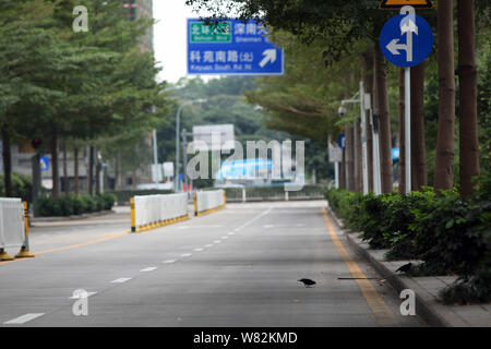 Blick auf eine leere Straße während der chinesische Mondjahr, auch als Frühlingsfest, in Shenzhen City, South China Hainan Provinz, 28. Januar bekannt Stockfoto