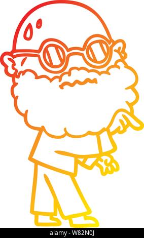 Warme abstufungslinie Zeichnung einer Cartoon sorgen Mann mit Bart und Brille Zeigefinger Stock Vektor