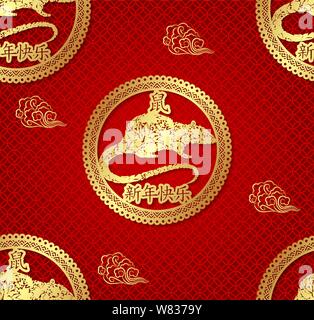 Chinesische Mondjahr Hintergrund. Ratte - Symbol 2020 für das neue Jahr. Cloud, Ratte. Vector Illustration für das Verpacken, Poster, Grußkarten, Tapeten. Stock Vektor
