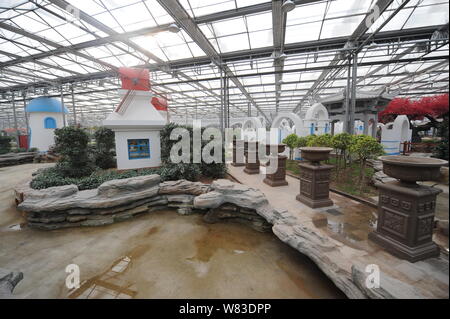 Blick auf ein Hallenbad Smog- Garten, der von einem Bergwerk in Qixian Grafschaft errichtet, Jinzhong City, North China Provinz Shanxi, 9. Dezember 2016. Eine co Stockfoto