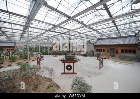 Blick auf ein Hallenbad Smog- Garten, der von einem Bergwerk in Qixian Grafschaft errichtet, Jinzhong City, North China Provinz Shanxi, 9. Dezember 2016. Eine co Stockfoto