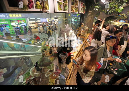 Chinesische fans Shop für Peripheriegeräte an einen konzessionierten Store der Japanischen Animation (Anime) Film Studio Studio Ghibli' in Shanghai, China, 1. Mai 20. Stockfoto