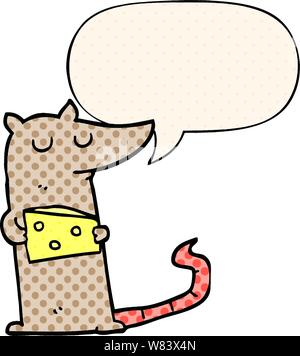 Cartoon Maus mit Käse mit Sprechblasen im Comic Stil Stock Vektor
