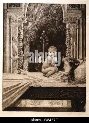 Tote Mutter von Max Klinger, Platte 10 aus "Vom Tod', Teil 2, Opus XIII, 1889, kaltnadelradierung, V-VI-