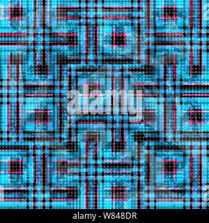 Blau und Rosa psychedelischen Polygone und Linien auf schwarzem Hintergrund. grunge Effekt. Vector Illustration Stock Vektor