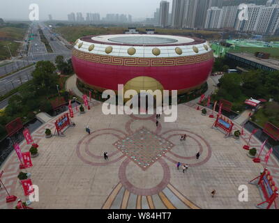 Luftaufnahme der China Drum, das Messegelände von Hefei Wanda kulturellen Tourismus Stadt, in Hefei, Provinz Anhui, China vom 17. Oktober 2016 Stockfoto