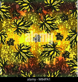 Gelbe Blüten von Blumen auf einem gelben Hintergrund der Schönen nahtlose Muster Stock Vektor
