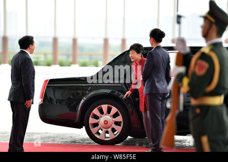 Südkoreanischen Präsidenten Park Geun-hye kommt für die Eröffnungsfeier der G20-Gipfel in Hangzhou Hangzhou City, East China Zhejiang provinz, 4 S Stockfoto