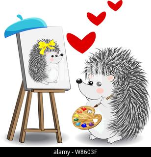 Einstellen der Designelemente mit Igel Beruf Künstler und Maler Werkzeuge für kreative Gestaltung und Zeichnung. Stock Vektor