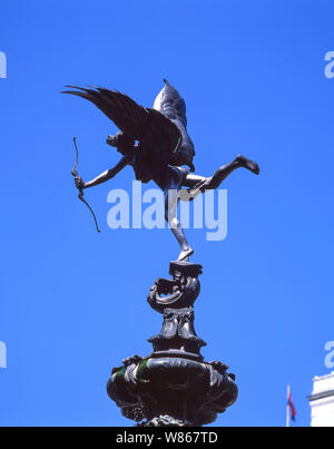 Statue von Anteros auf Shaftesbury Memorial Fountain, Piccadilly Circus, West End, Greater London, England, Vereinigtes Königreich Stockfoto