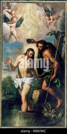 Italien Marken Chiaravalle Abtei Santa Maria In Castagnola - "Taufe Christi" von Palma il Giovane Stockfoto