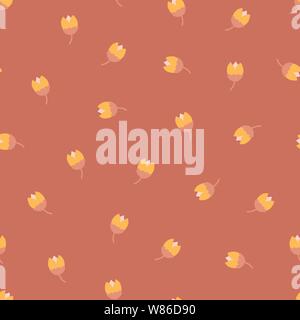 Scandinavian Folk Blumen nahtlose Vektor wiederholen Hintergrund. Rosa Gelb. Skandinavische Tulip Blumen. Verstreuten kleinen Blumenmuster. Für fabric Stock Vektor