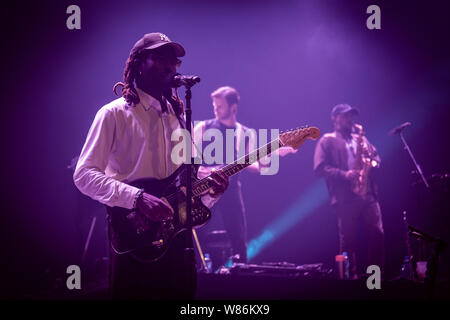 Oslo, Norwegen. 07 Aug, 2019. Der britische Sänger, Songwriter und Musiker Blutorange führt ein Live Konzert während der norwegischen Musik Festival Øyafestivalen 2019 in Oslo. (Foto: Gonzales Foto/Tord Litleskare/Alamy Live News). Stockfoto