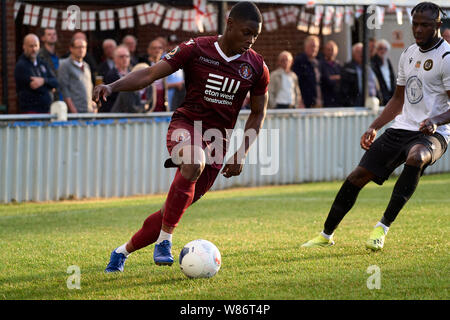 Hungerford Stadt vs Slough Stadt FC am Bulpit Lane, Newbury, Berkshire, England am Dienstag, 06. August 2019. Foto: Philip J.A Benton Stockfoto