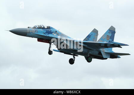 Ukrainische Luftwaffe Suchoi Su-27 Flanker der RIAT 2019 an RAF Fairford, Gloucestershire, VEREINIGTES KÖNIGREICH Stockfoto