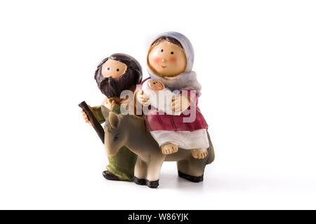Figuren, die Krippe auf weißem Hintergrund. Jesus, Maria und Jose Stockfoto