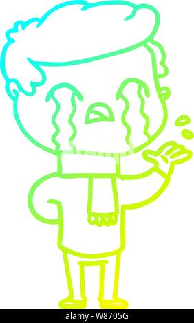 Kalte abstufungslinie Zeichnung einer Cartoon Mann weinen tragen winter Schal Stock Vektor