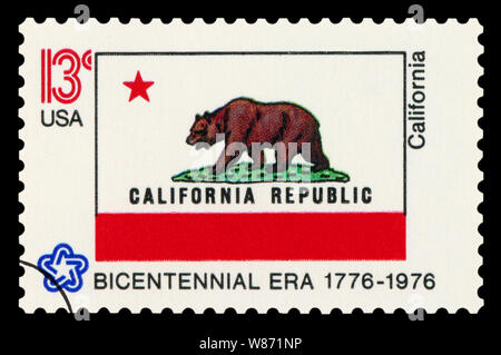 Vereinigte STAATEN VON AMERIKA - ca. 1976: eine Briefmarke in den USA gedruckt, die Kalifornien Republik von Bicentennial ära 1776-1976, ca. 1976 zeigt. Stockfoto