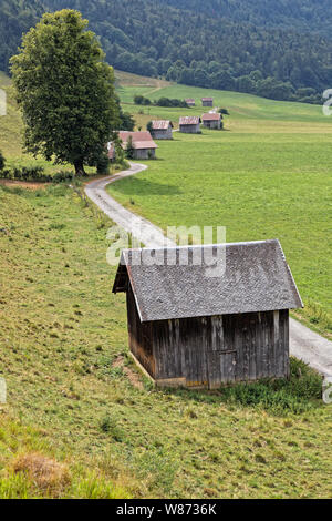 Grangettes sind traditionelle typische Scheunen des Bauges in den Französischen Alpen Stockfoto