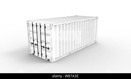 Sea container Skizze, 3D-Rendering von Computer Modell in Weiß studio Hintergrund Stockfoto