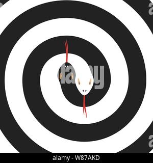 Vector Illustration. Schwarze und weiße Spirale Hintergrund mit zwei Gift Schlangen im Inneren. Stock Vektor