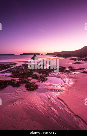 Sonnenuntergang an Marloes Sands, Pembrokeshire, Wales Stockfoto