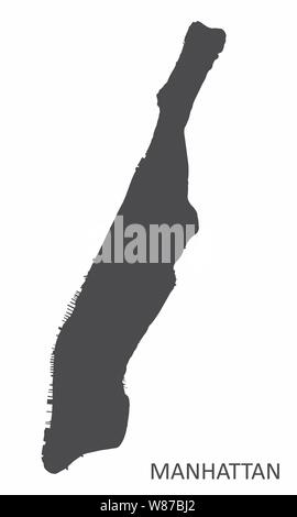 Manhattan silhouette Karte auf weißem Hintergrund Stock Vektor