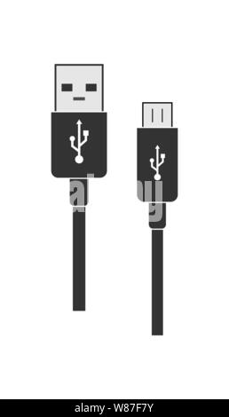USB zu Mikro USB-Kabel zum Anschließen von Computer, smatrfon und andere Gadgets, einfachen flachen Design. Stock Vektor