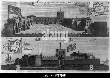 2 Blick auf das Kap Corse, oder Küste Schloss, von Herrn Smith, 1727; Osten und Nordwesten Blick auf Cape Coast Castle, Gold Coast, West Afrika Stockfoto