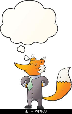 Cartoon fox Geschäftsmann mit dachte Blase in glatten Farbverlauf Stock Vektor