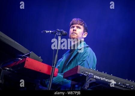 Oslo, Norwegen. 07. August 2019. Die Englische elektronische Musik Produzent, Sänger und Musiker James Blake führt ein Live Konzert während der norwegischen Musik Festival Øyafestivalen 2019 in Oslo. (Foto: Gonzales Foto - Terje Dokken). Stockfoto