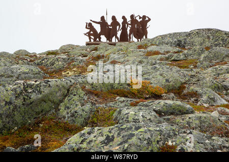 Viking Skulptur, L'Anse aux Meadows National Historic Site, Neufundland und Labrador, Kanada Stockfoto