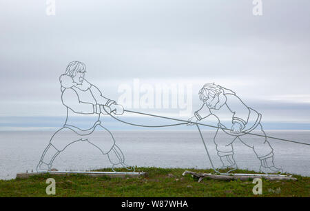 Dichtung Jäger Skulptur, Port au Choix National Historic Site, Neufundland und Labrador, Kanada Stockfoto