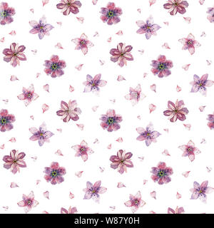 Nahtlose aquarell Blumen Muster auf weißem Hintergrund. Schönen Sommer Hintergrund für ihr Design und Drucken. Stockfoto