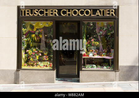 Teuscher Chocolatier Shop vorne, New York Stockfoto