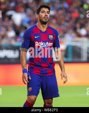 August 7, 2019, Miami, Florida, USA: FC Barcelona, Luis Suarez (9) sieht bei einem Freundschaftsspiel gegen SSC Napoli im Hard Rock Stadion in Miami Gardens, Florida. (Bild: © Mario Houben/ZUMA Draht) Stockfoto