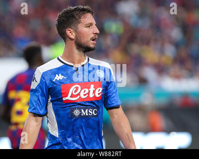 August 7, 2019, Miami, Florida, USA: SSC Napoli vorwärts Trocknet Mertens (14) Bei einem Testspiel gegen den FC Barcelona im Hard Rock Stadion in Miami Gardens, Florida. (Bild: © Mario Houben/ZUMA Draht) Stockfoto