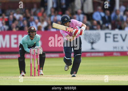 LONDON, VEREINIGTES KÖNIGREICH. 08 Aug, 2019. Stephen Eskinazi von Middlesex während T 20 Vitalität Blast Befestigung zwischen Middlesex vs Surrey an der Lord's Cricket Ground am Donnerstag, August 08, 2019 in London, England. Credit: Taka G Wu/Alamy leben Nachrichten Stockfoto