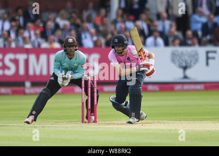 LONDON, VEREINIGTES KÖNIGREICH. 08 Aug, 2019. Stephen Eskinazi von Middlesex während T 20 Vitalität Blast Befestigung zwischen Middlesex vs Surrey an der Lord's Cricket Ground am Donnerstag, August 08, 2019 in London, England. Credit: Taka G Wu/Alamy leben Nachrichten Stockfoto