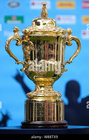 Rugby World Cup in Hereford Cathedral - Die Webb Ellis Cup. Stockfoto