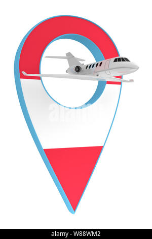 Eigenes Flugzeug mit Pin navigation Flagge Österreich. 3D-Rendering Stockfoto