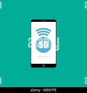 Telefon mit 5G Mobile Network Logo auf dem Bildschirm angezeigt. Business Abbildung Stock Vektor