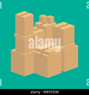Haufen gestapelt Kartons verschlossen waren. Flat Style Vector Illustration auf weißem Hintergrund Stock Vektor