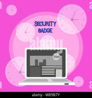 Schreiben Hinweis Übersicht Sicherheit Badge. Business Konzept für Anmeldeinformationen verwendet, um Zugriff auf den kontrollierten Bereich Laptop Eingeschaltet mit Website Home Stockfoto