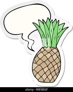 Cartoon Ananas mit Sprechblase Aufkleber Stock Vektor