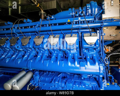 Motor des BHKW. Diesel- und industriellen elektrischen Generator. Alternative Energie für die Industrie. Stockfoto